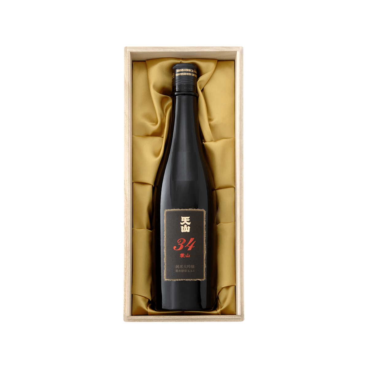 TENZAN Aiyama sake bottle with dark label, in gold-lined gift box