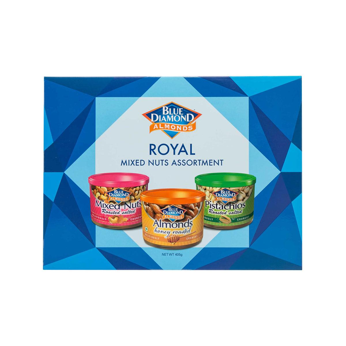 Mixed nuts assortment box with Blue Diamond Royal canisters, 405g