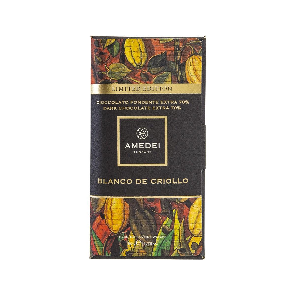 AMEDEI dark chocolate bar, limited edition, wrapped in dark paper with AMEDEI logo