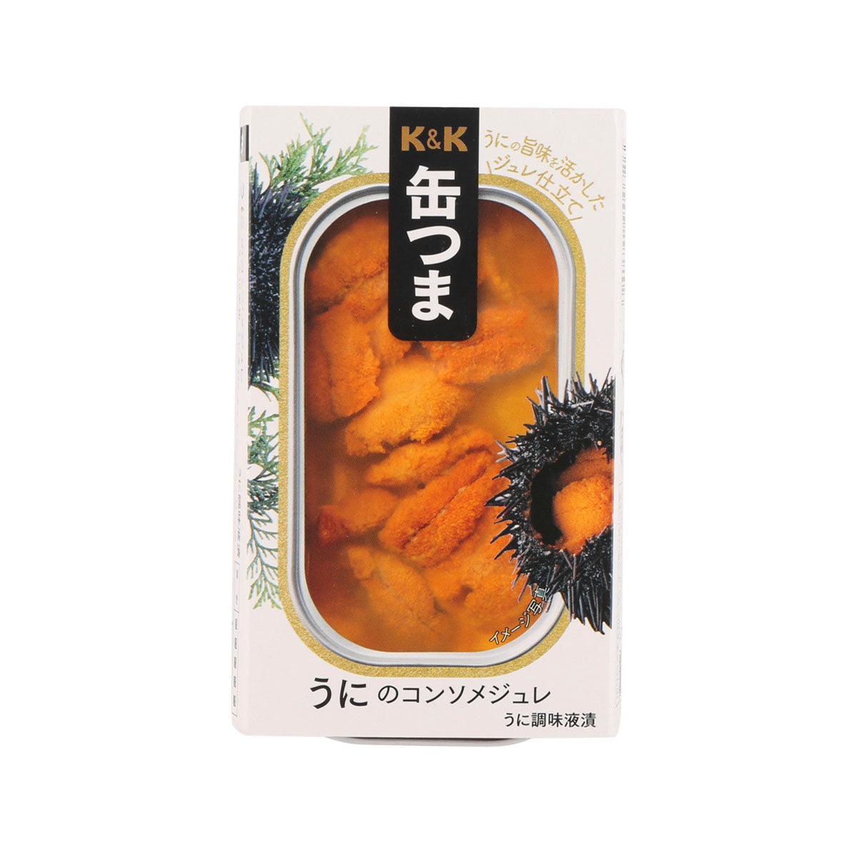 K&K sea urchin in chicken consomme jelly pouch, 65g, orange jelly contents