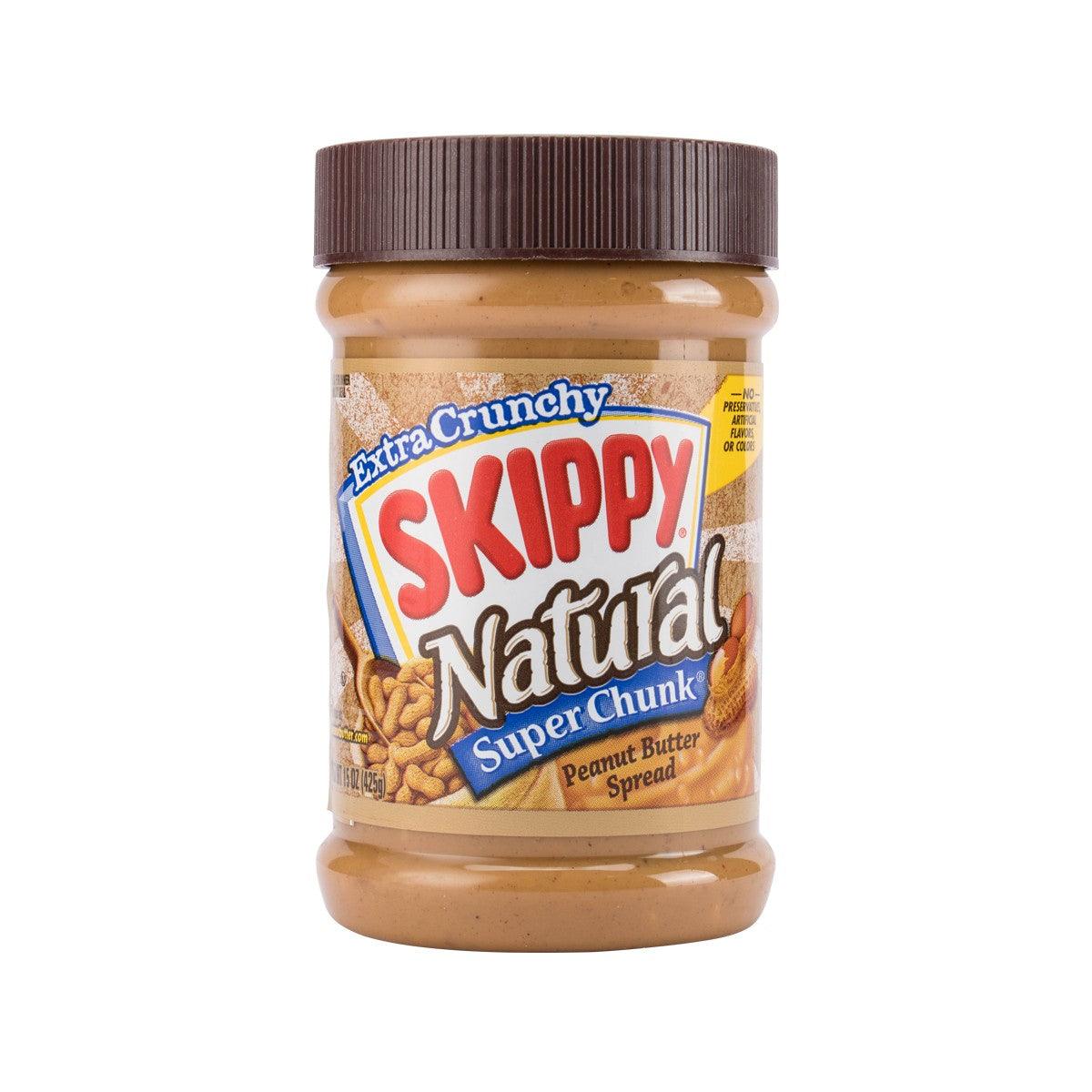 SKIPPY Natural super chunk peanut butter spread jar with chunky peanuts, 425g