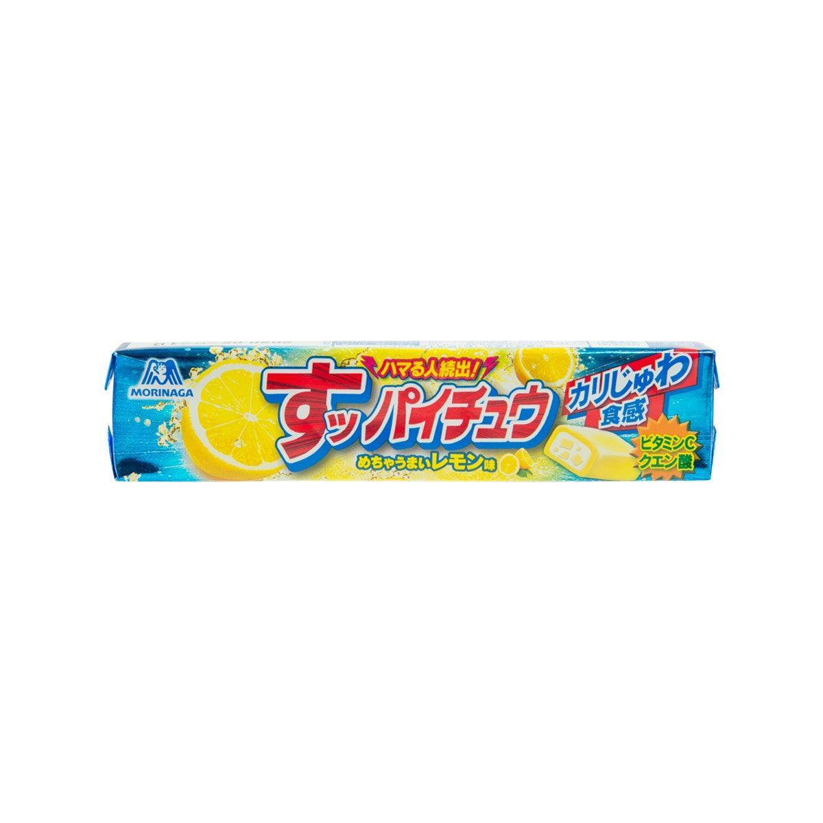 MORINAGA Hi-Chew super sour lemon candy box, blue and yellow front panel
