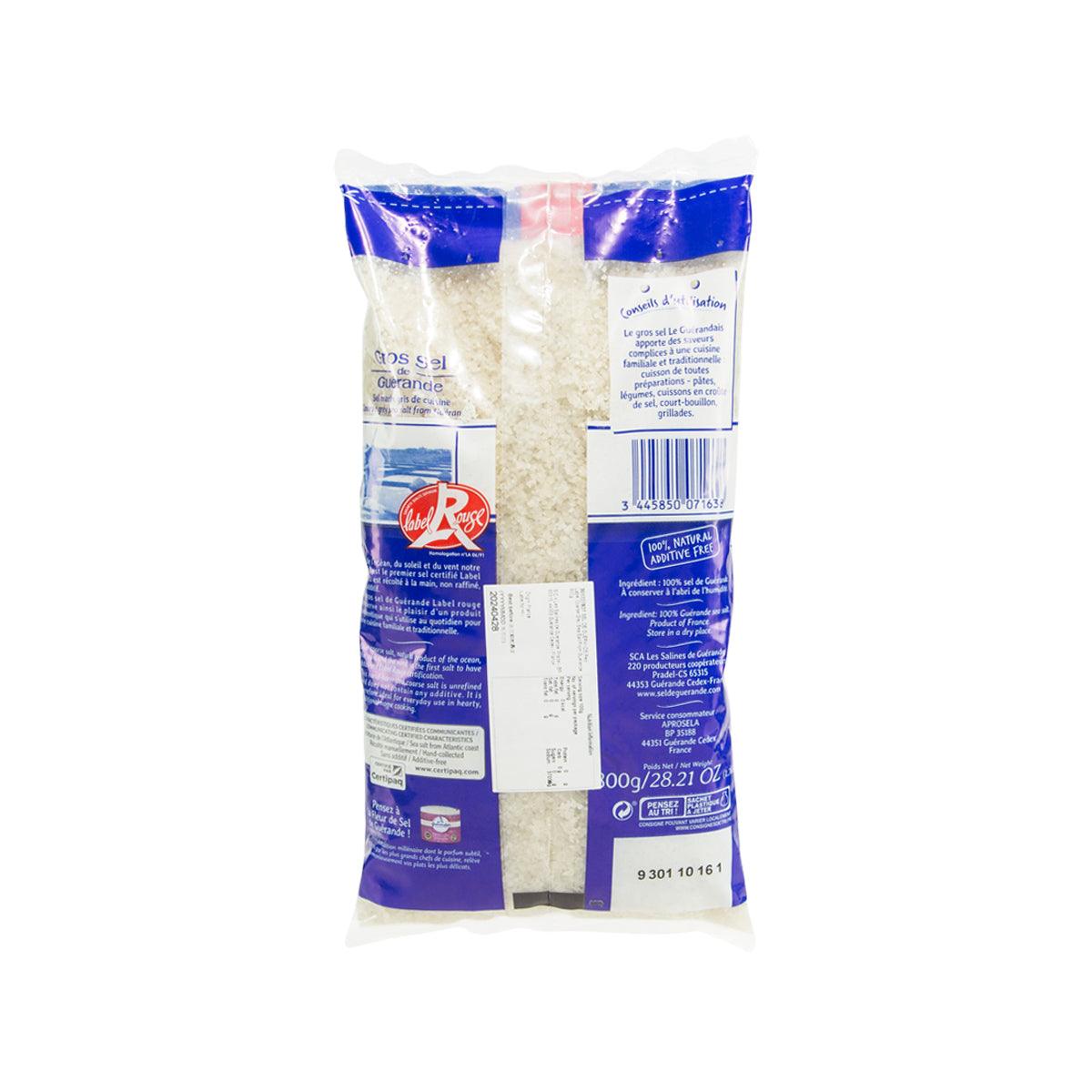 Coarse grey sea salt bag, LE GUERANDAIS Red Label, back label, 800g