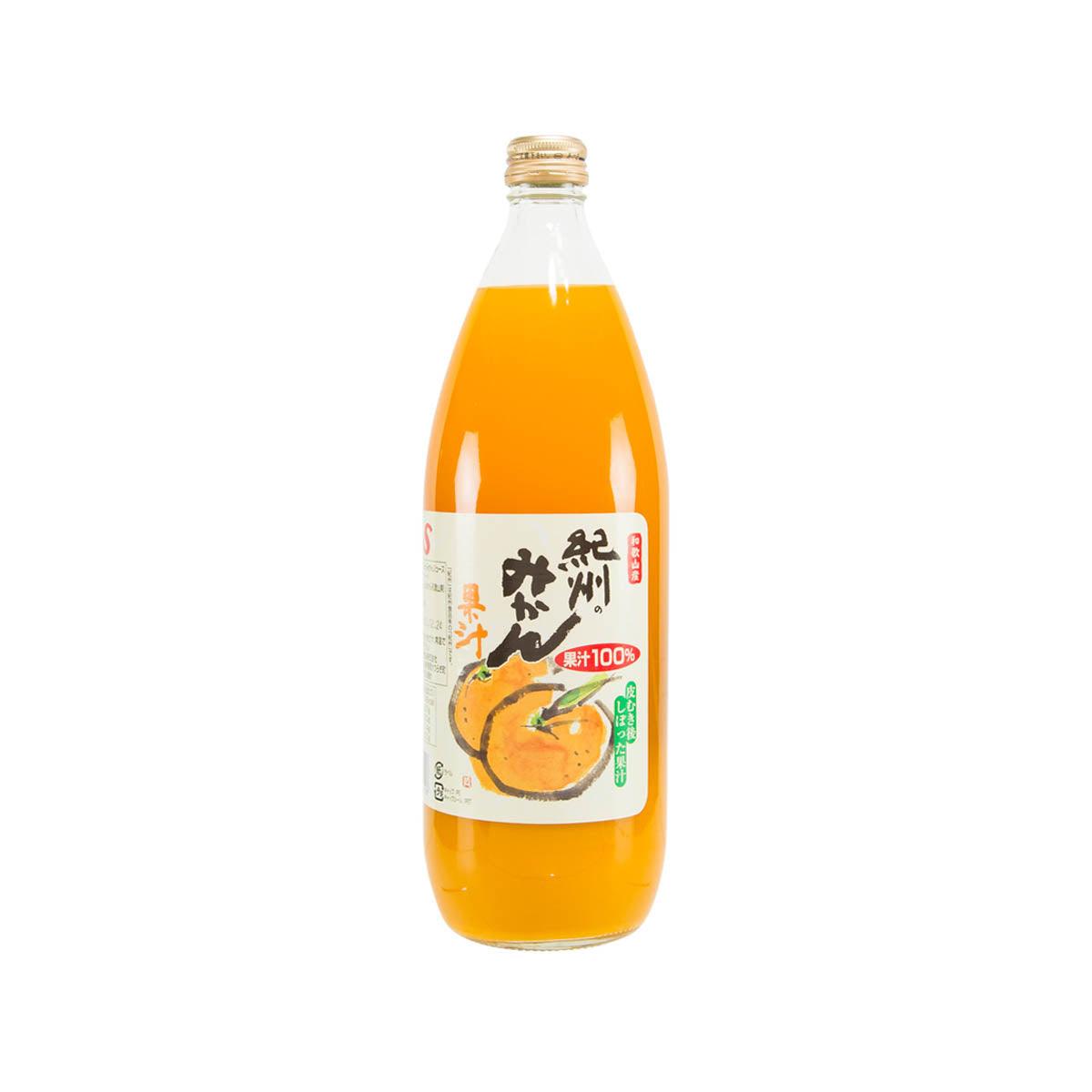 Mandarin orange juice bottle, 970 mL, with label and gold cap