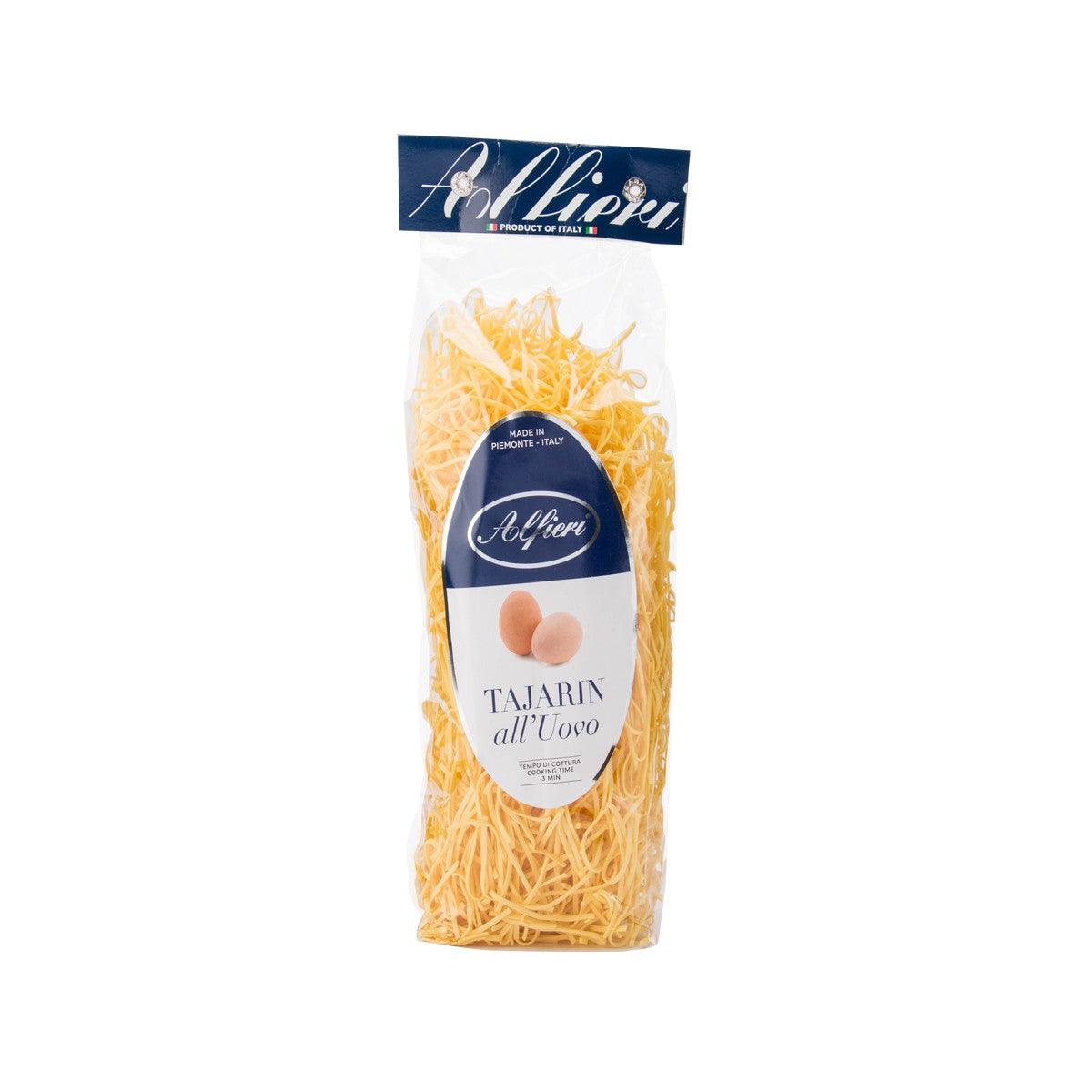 Egg tajarin pasta bag, ALFIERI, 250g, with egg icon and product label