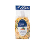 ALFIERI tri-color farfalle primavera pasta bag with orange, green, and pink pieces