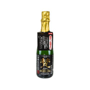 Sparkling nama beverage bottle, green glass with gold foil cap, 375 mL
