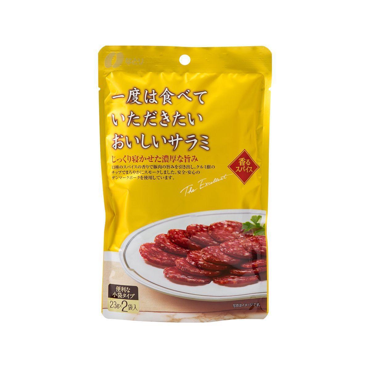 NATORI sliced salami 46 g in yellow pouch, showing salami slices
