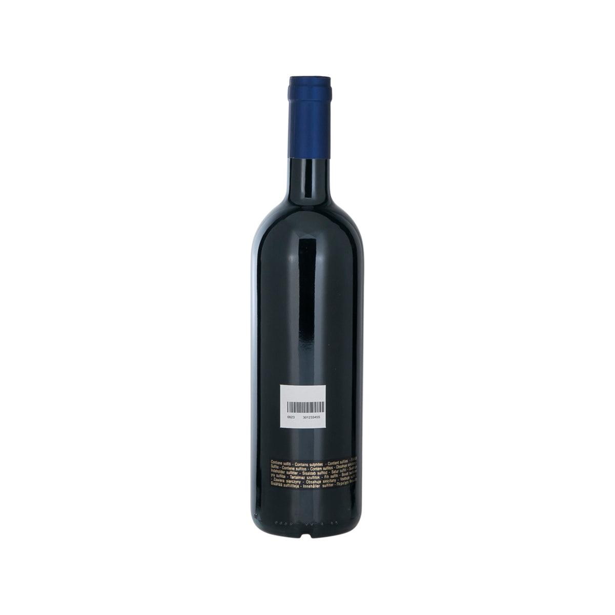 Red wine bottle with back label, 750 mL