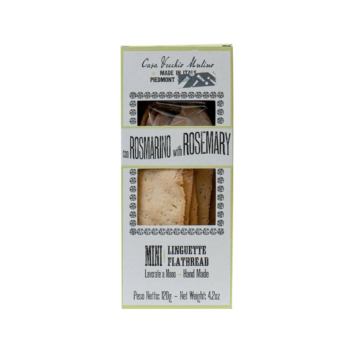 Rosemary mini linguette flatbread package with printed flatbread photo and label