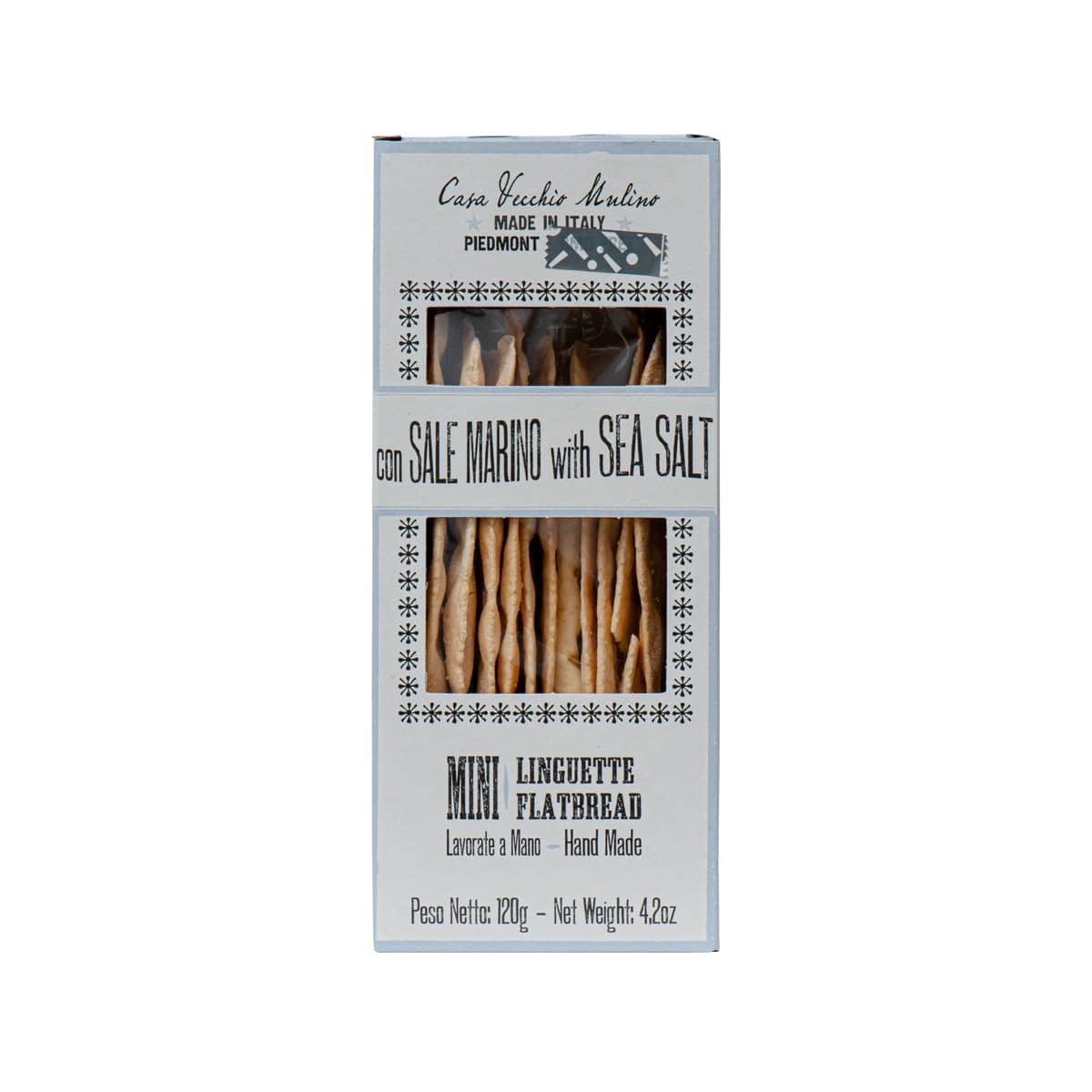 Mini linguette flatbread box with sea salt label and cracker photo
