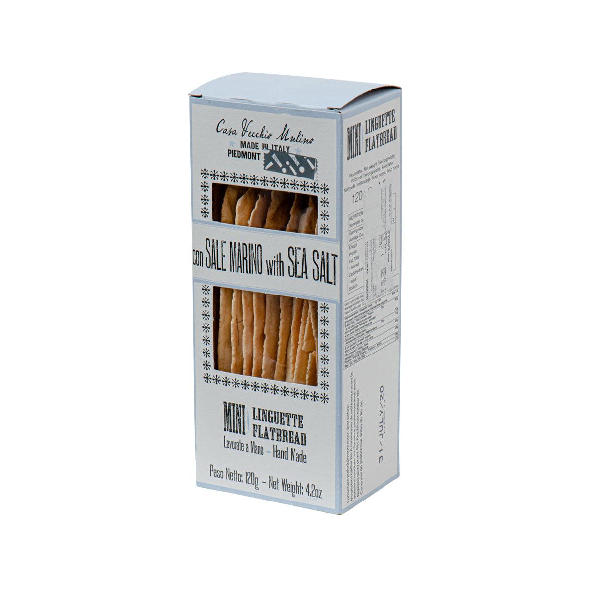 Mini linguette flatbread box side view with sea salt flavor