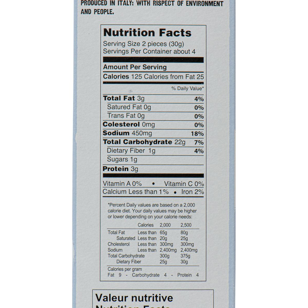 Mini linguette flatbread box nutrition facts panel