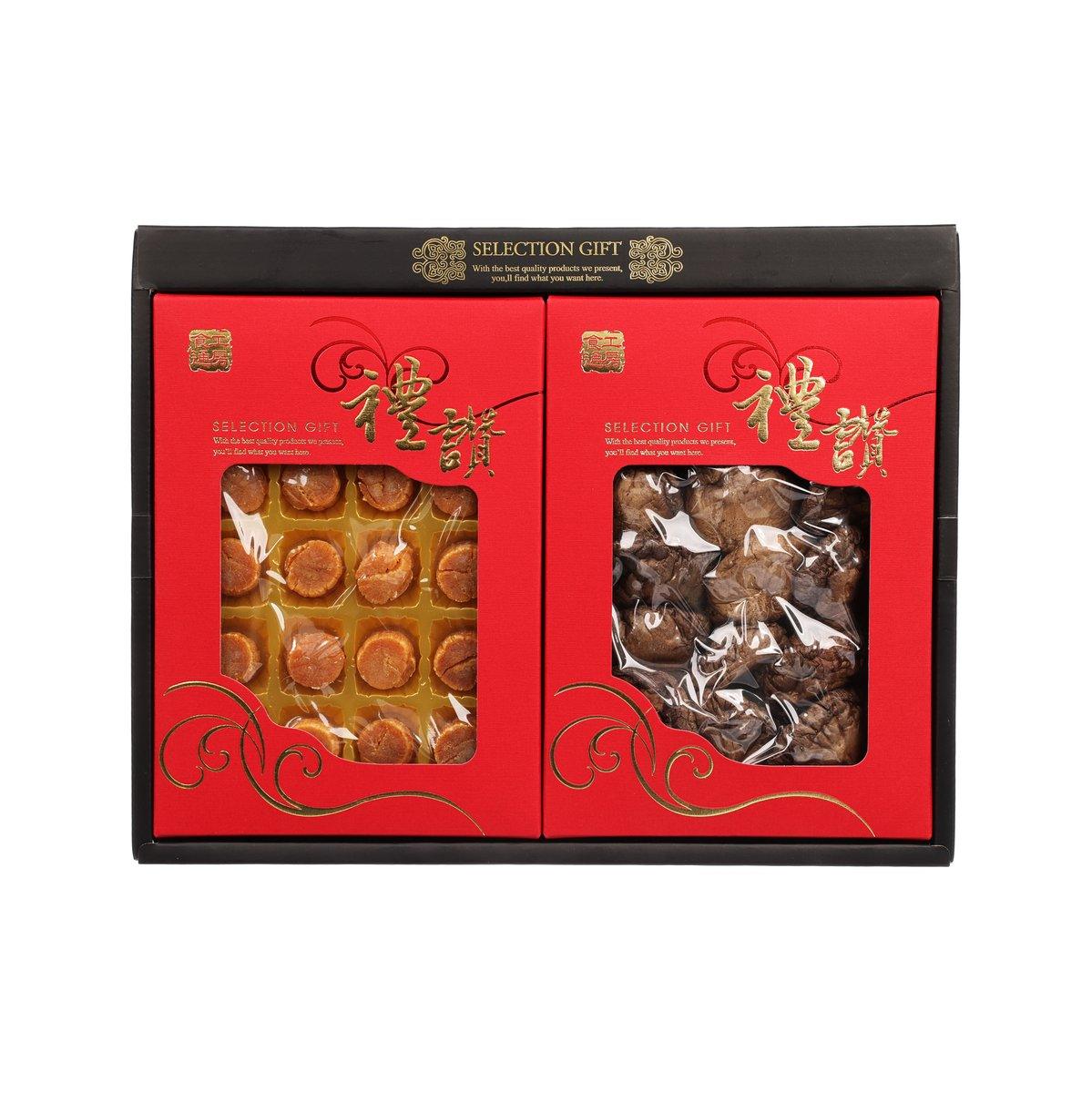 Dried seafood and mushroom gift box with two window compartments