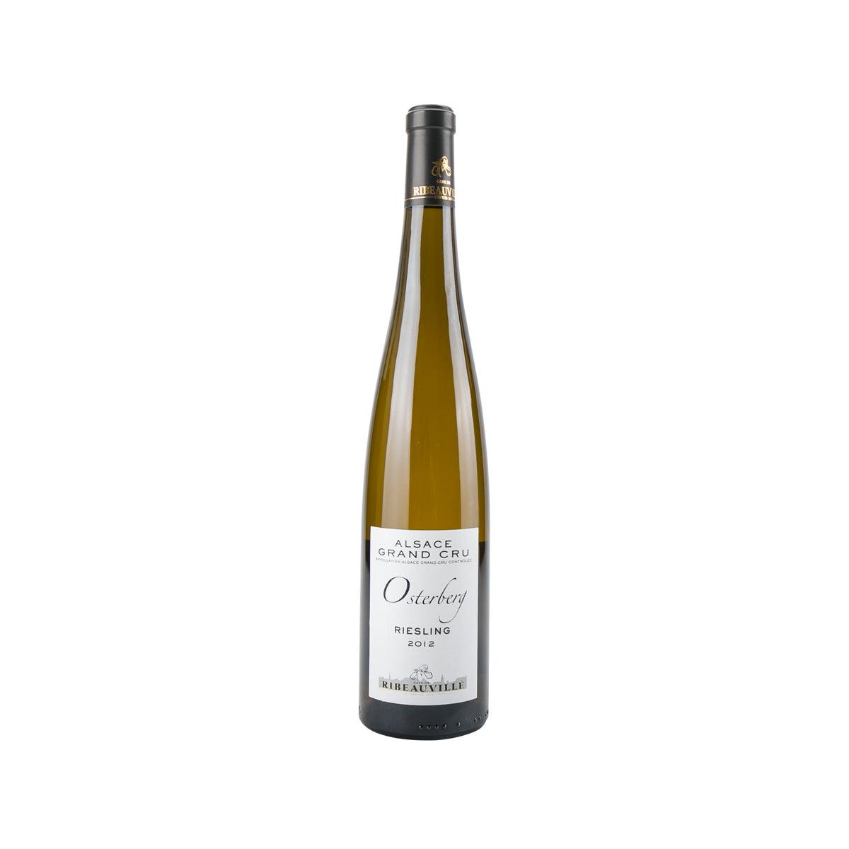 Riesling wine bottle with black cap and white label