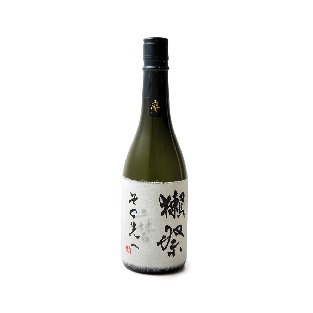 DASSAI Beyond sake bottle, dark label and olive glass body, foil cap