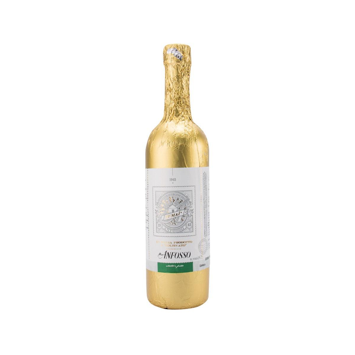 ANFOSSO extra virgin olive oil bottle, front label on golden glass, cork top
