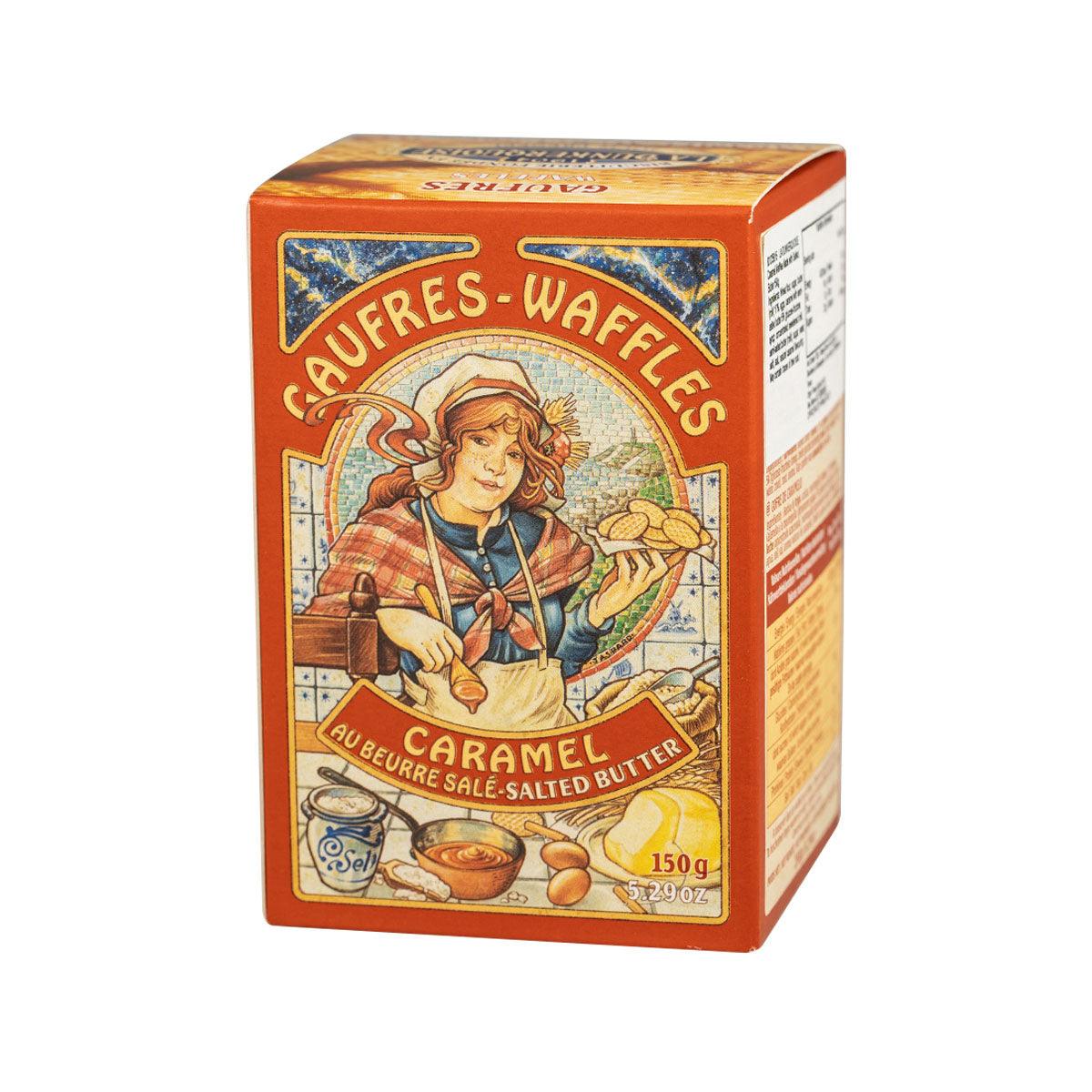 LA DUNKERQUOISE caramel waffles box side view, salted butter, 150 g