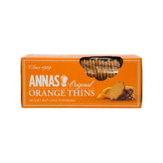Orange thins cracker box with top window showing dark rye crisps