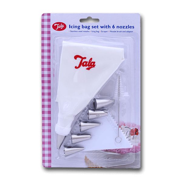 Tala icing bag set with 6 nozzle tips, includes piping bags and metal nozzles