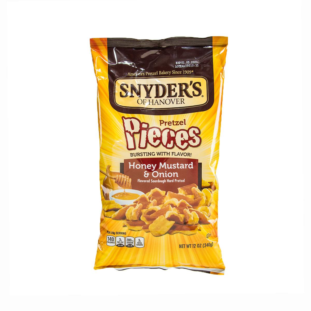 SNYDER'S pretzel pieces bag, honey mustard & onion flavor, sealed pack