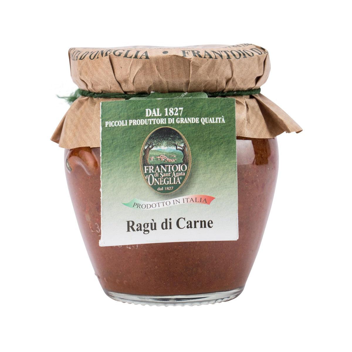 Jar of SANT'AGATA ONEGLIA meat sauce with paper lid and front label
