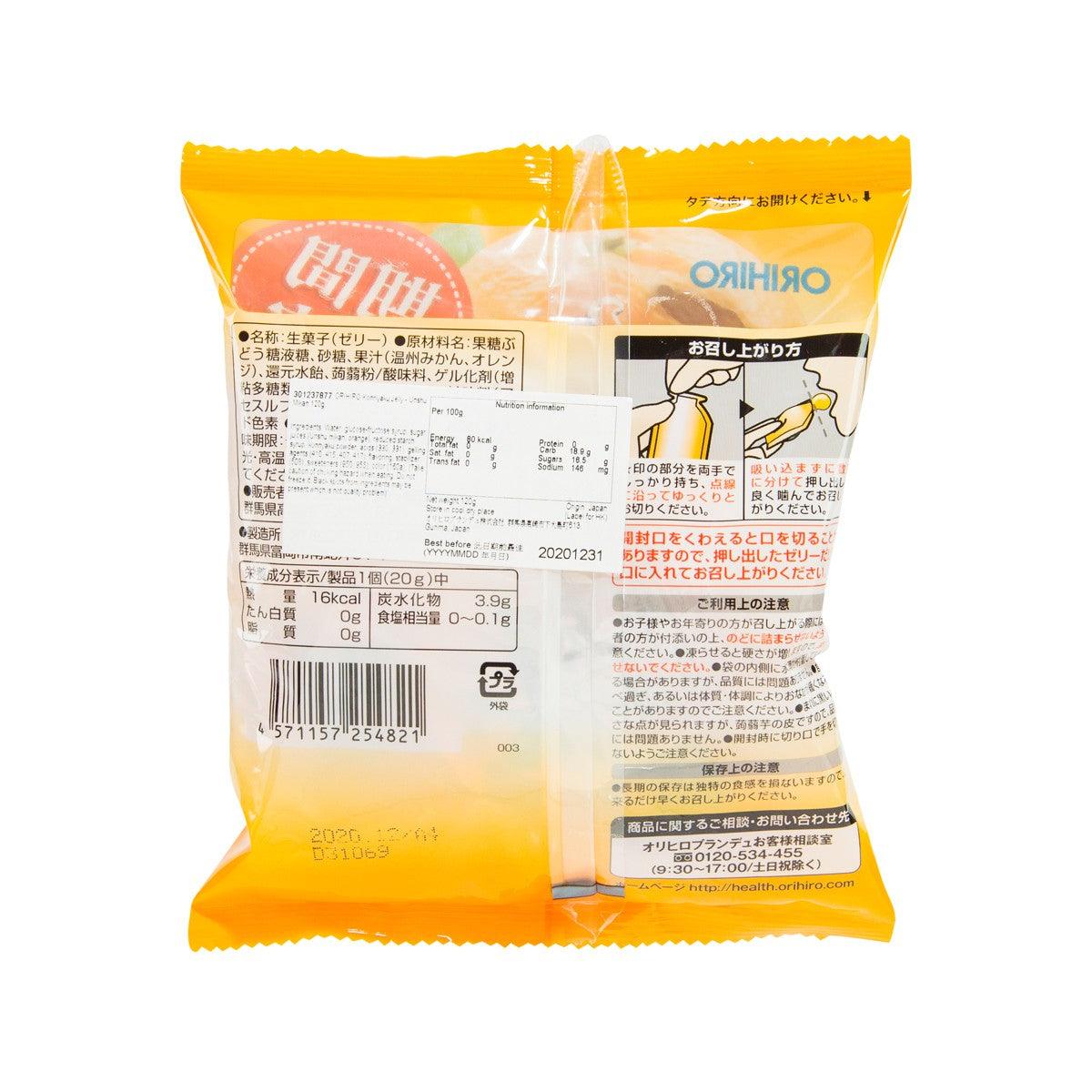 ORIHIRO konnyaku jelly pouch back with ingredients, nutrition and directions
