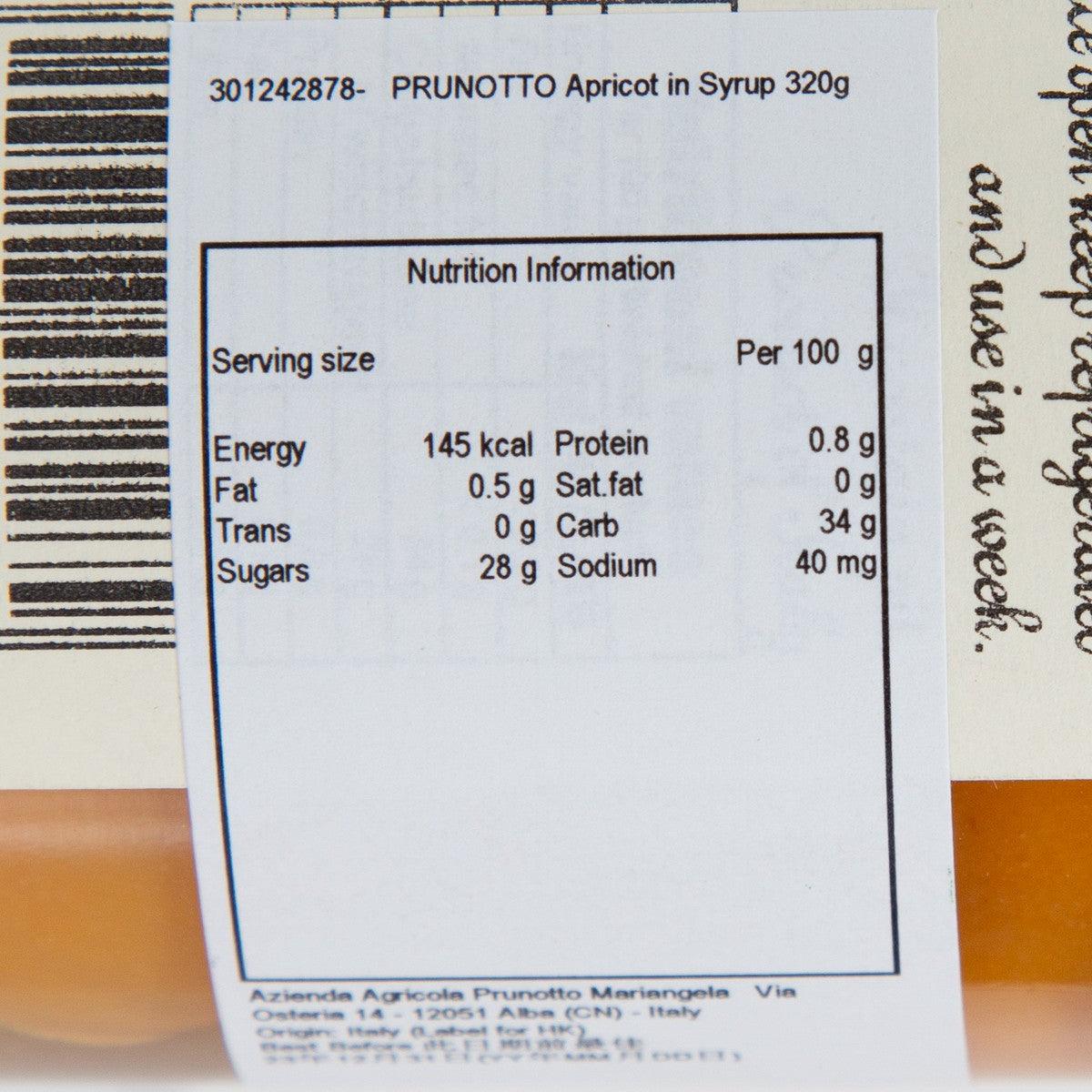 Apricots in syrup nutrition information label, serving size and calories per 100 g