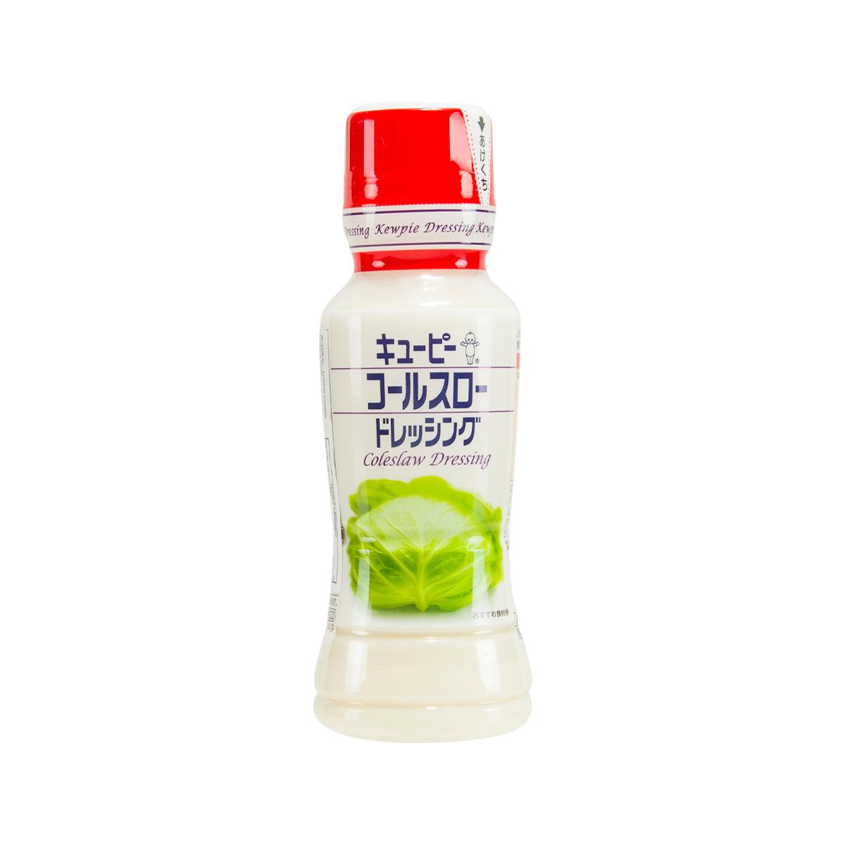 KEWPIE coleslaw dressing bottle with red cap, front label with green cabbage