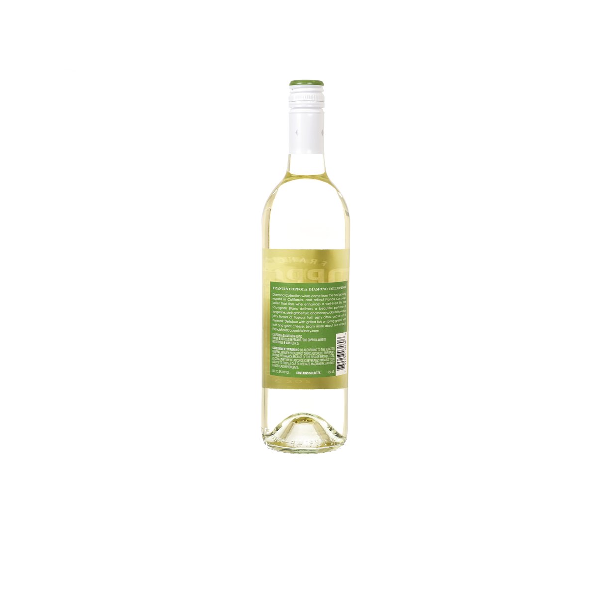 COPPOLA Sauvignon Blanc wine bottle with green back label, 750 mL