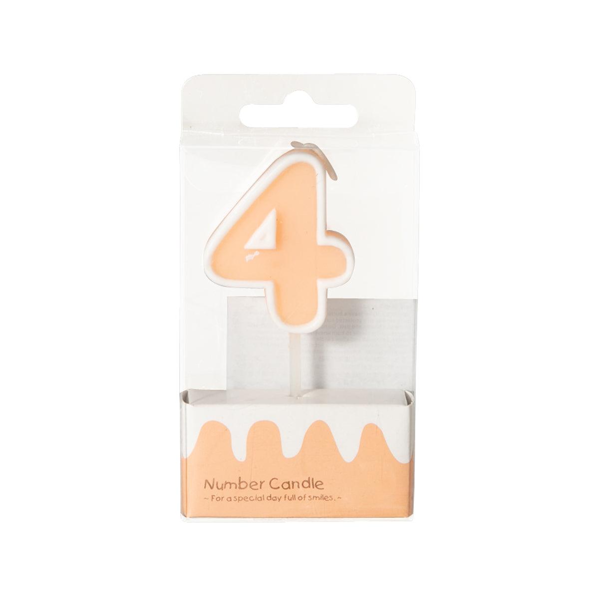 CUXCO number 4 candle with peach wax 4 shape and cream outline in display pack