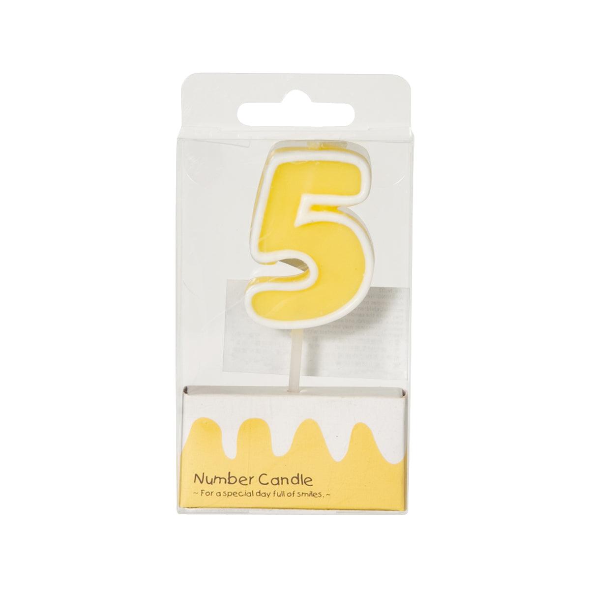 CUXCO number 5 candle, yellow wax with wavy edge, in blister pack