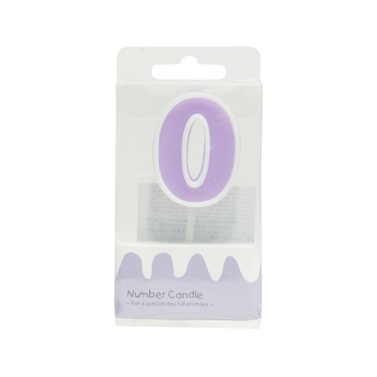 Number candle 0 in purple circle on retail blister pack