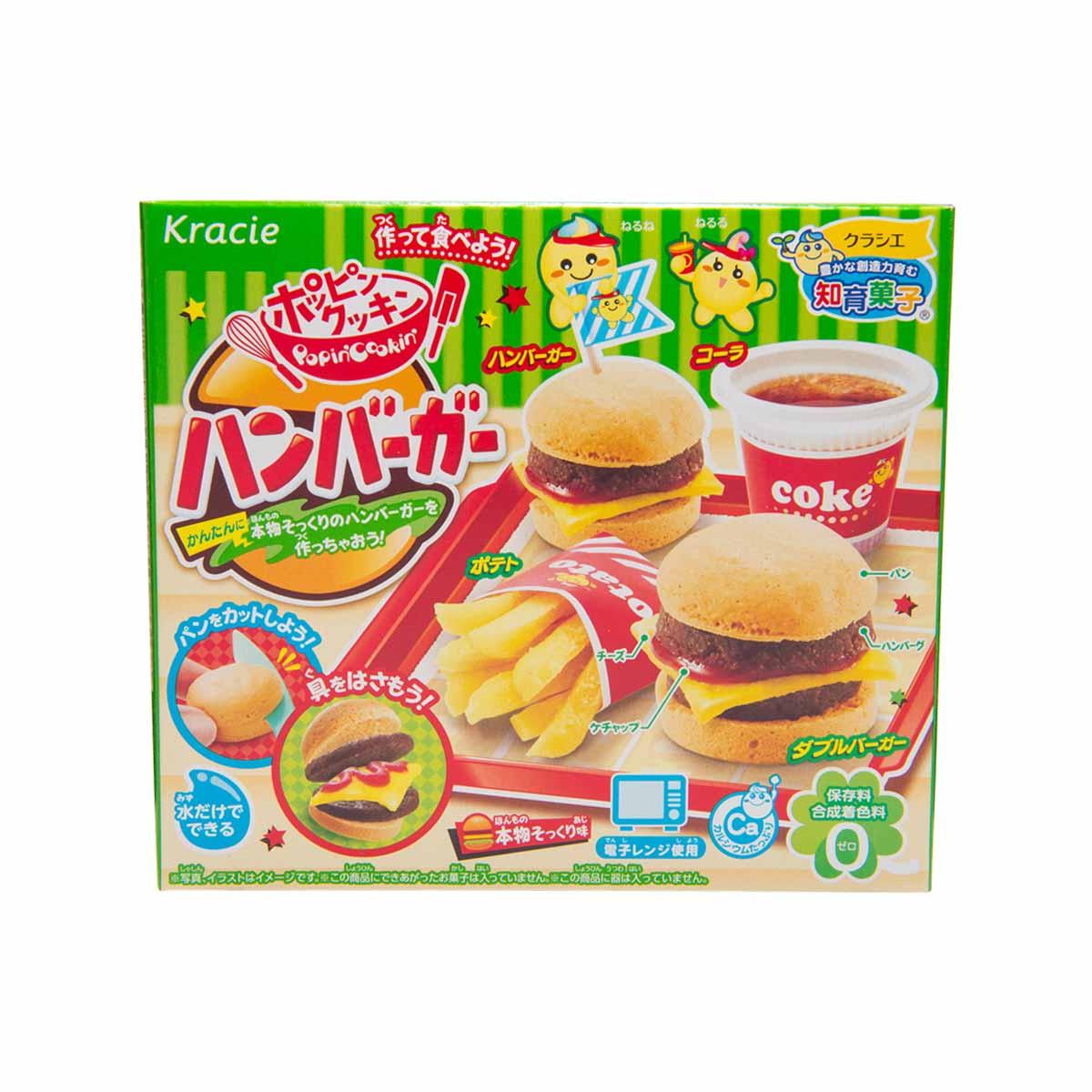KRACIE kitchen hamburger DIY candy box with burger, fries, and drink graphics, 22 g.