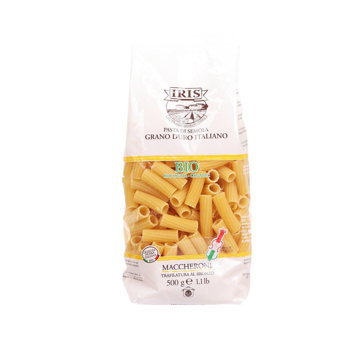IRIS BIO durum wheat macaroni pasta, 500g bag with short yellow tubes