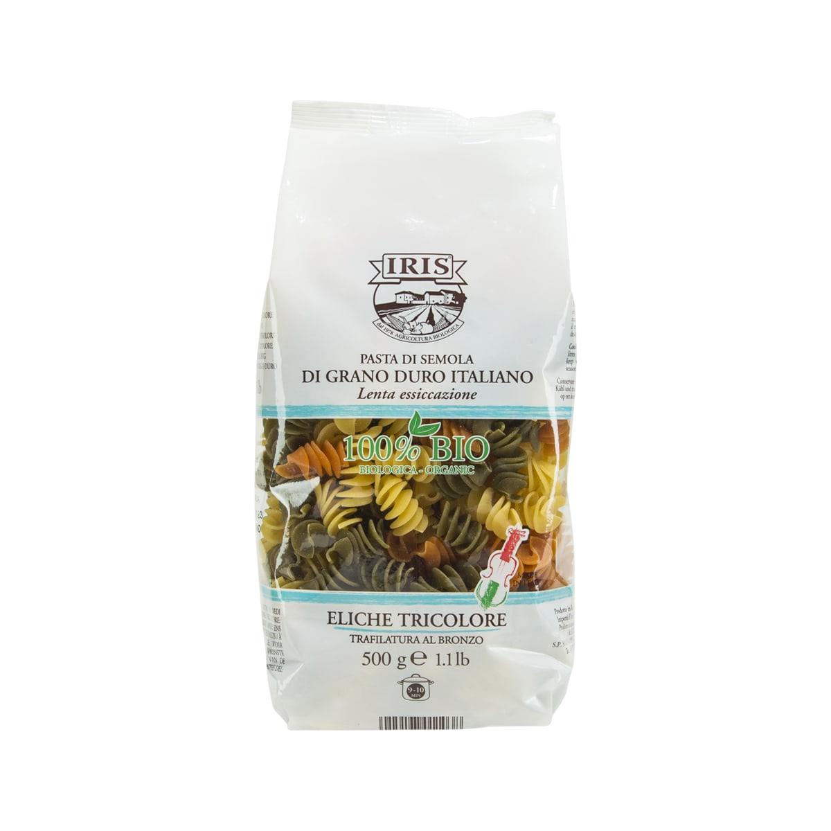 Tri-color durum wheat eliche pasta bag, 500 g, IRIS BIO