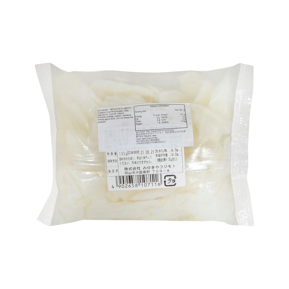 Soymilk konnyaku pouch with barcode and nutrition panel, rear view