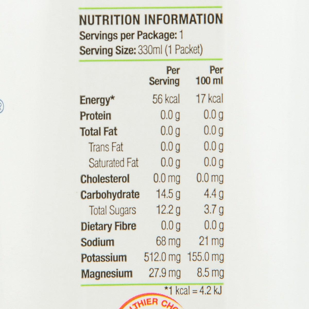 Nutrition facts panel showing servings and nutrient values