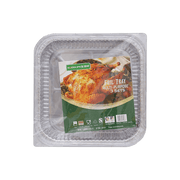 Square foil food container with clear lid, silver tray, compact 205x205x45mm size