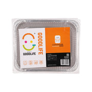 Rectangular foil container with clear lid, orange label, 2 sets