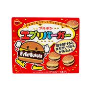 BOURBON Everyburger chocolate biscuit box, red package with burger-shaped snacks
