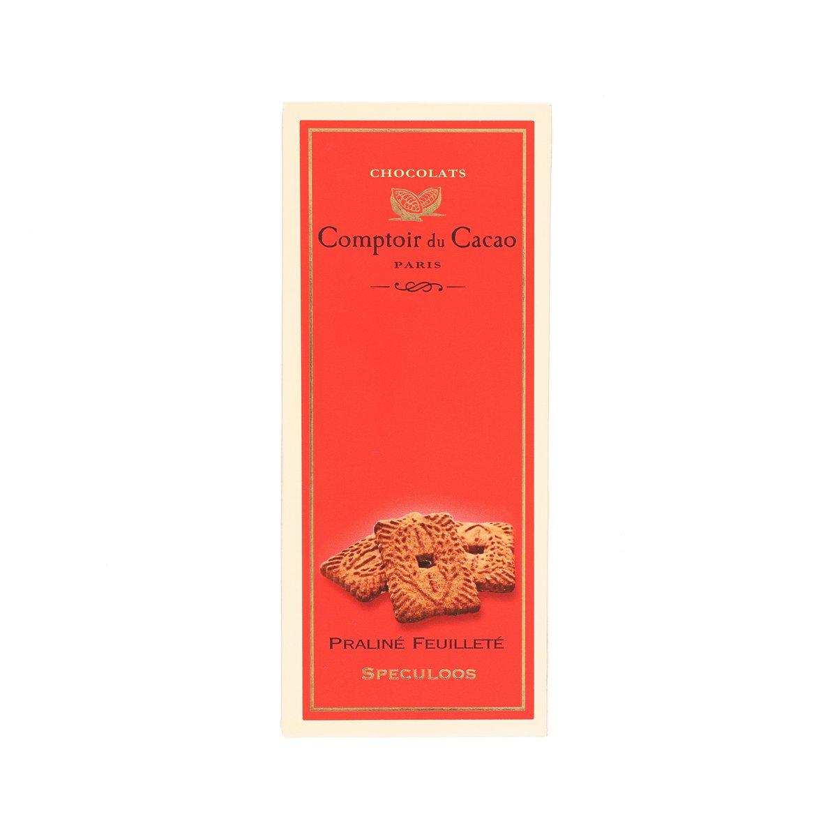 Milk chocolate bar with praline speculoos, wrapped in red-and-cream COMPTOIR DU CACAO pack