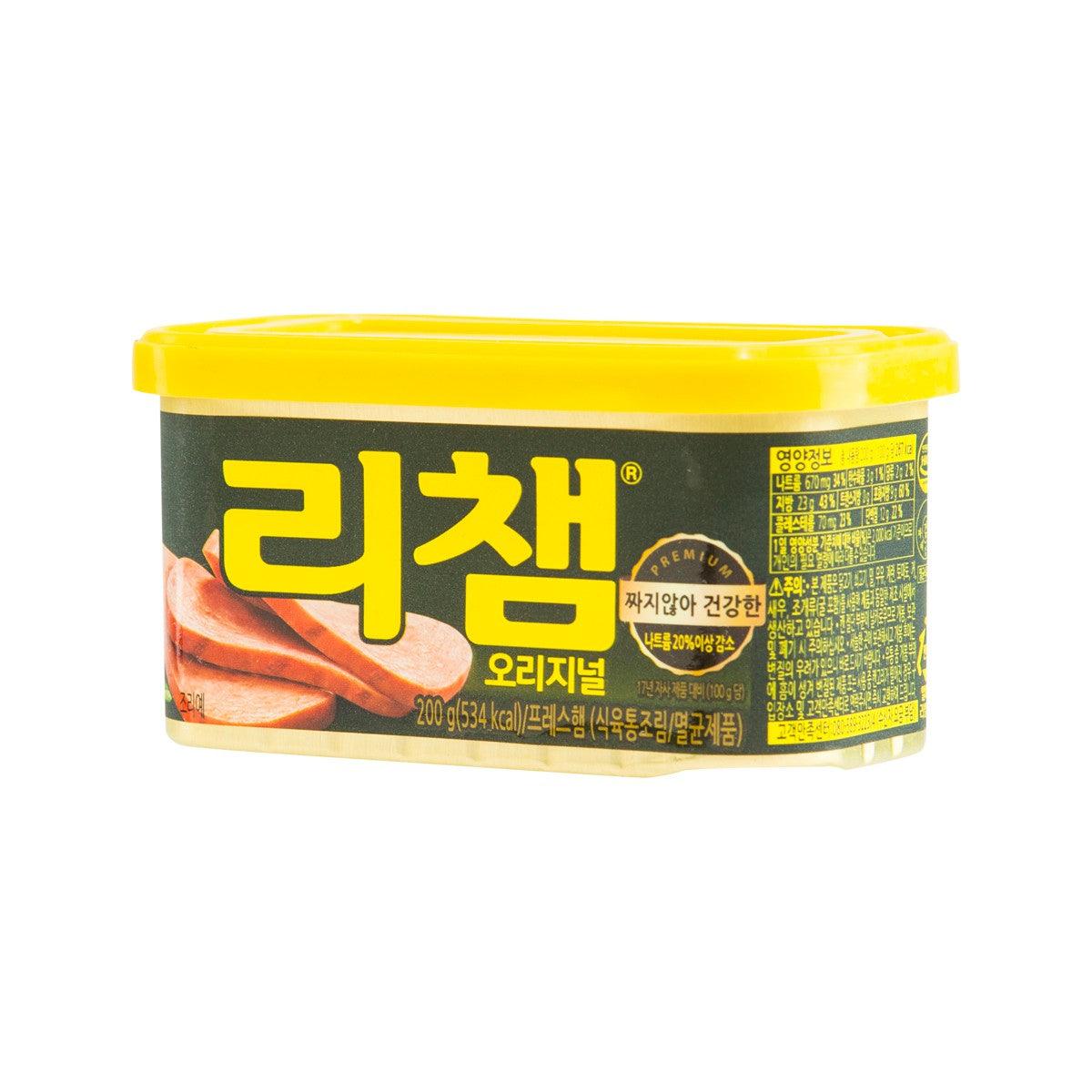 DONGWON canned ham tub front label with sliced ham graphics, 200g