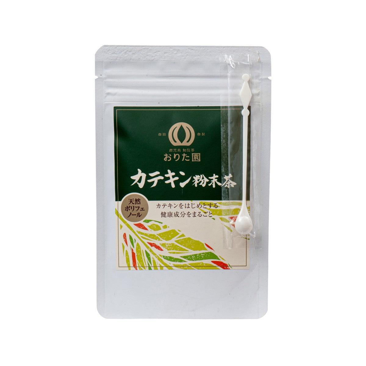 Green tea powder pouch with green label and spout design, 50g