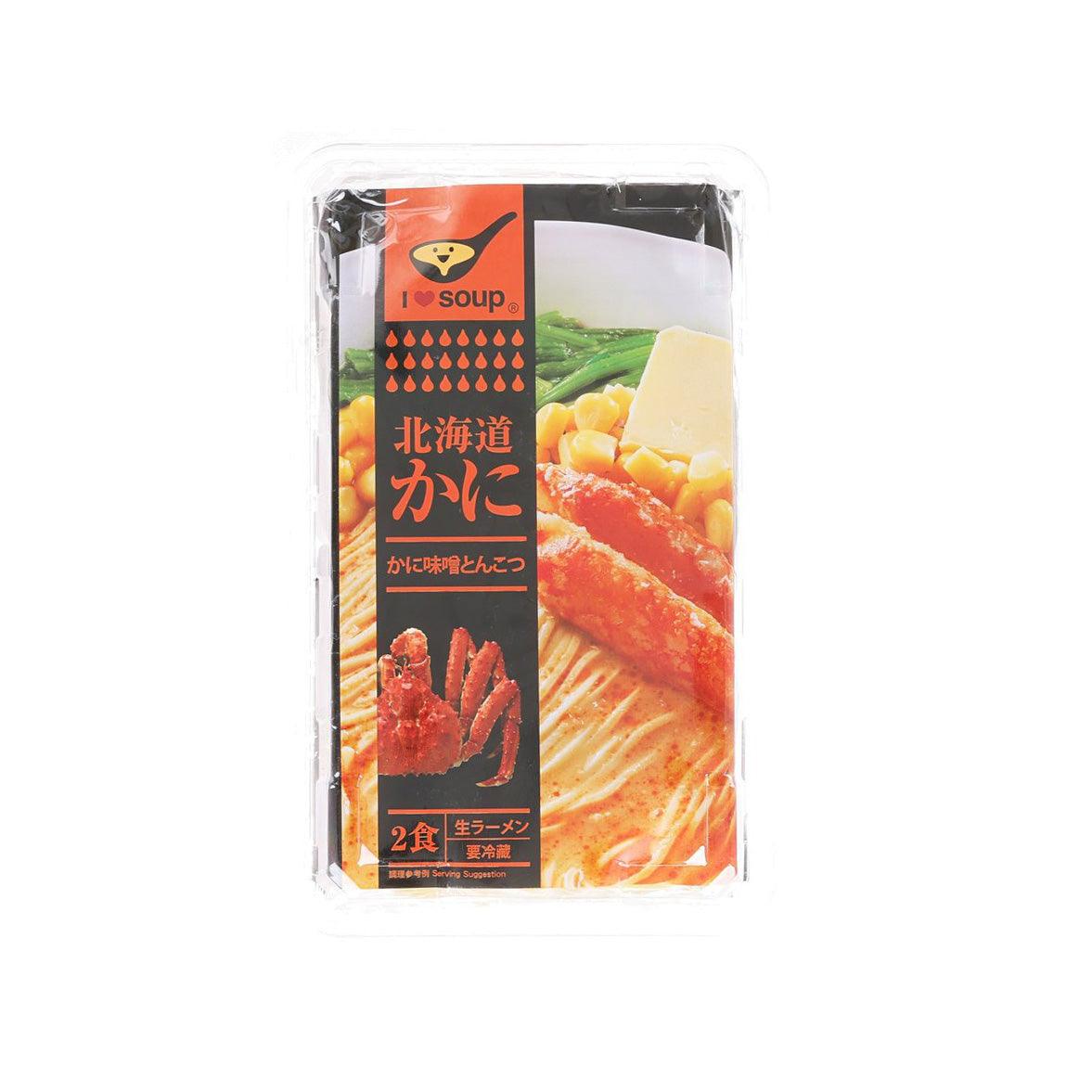 Instant ramen soup seasoning pack, crab and miso flavor, front view in clear wrap