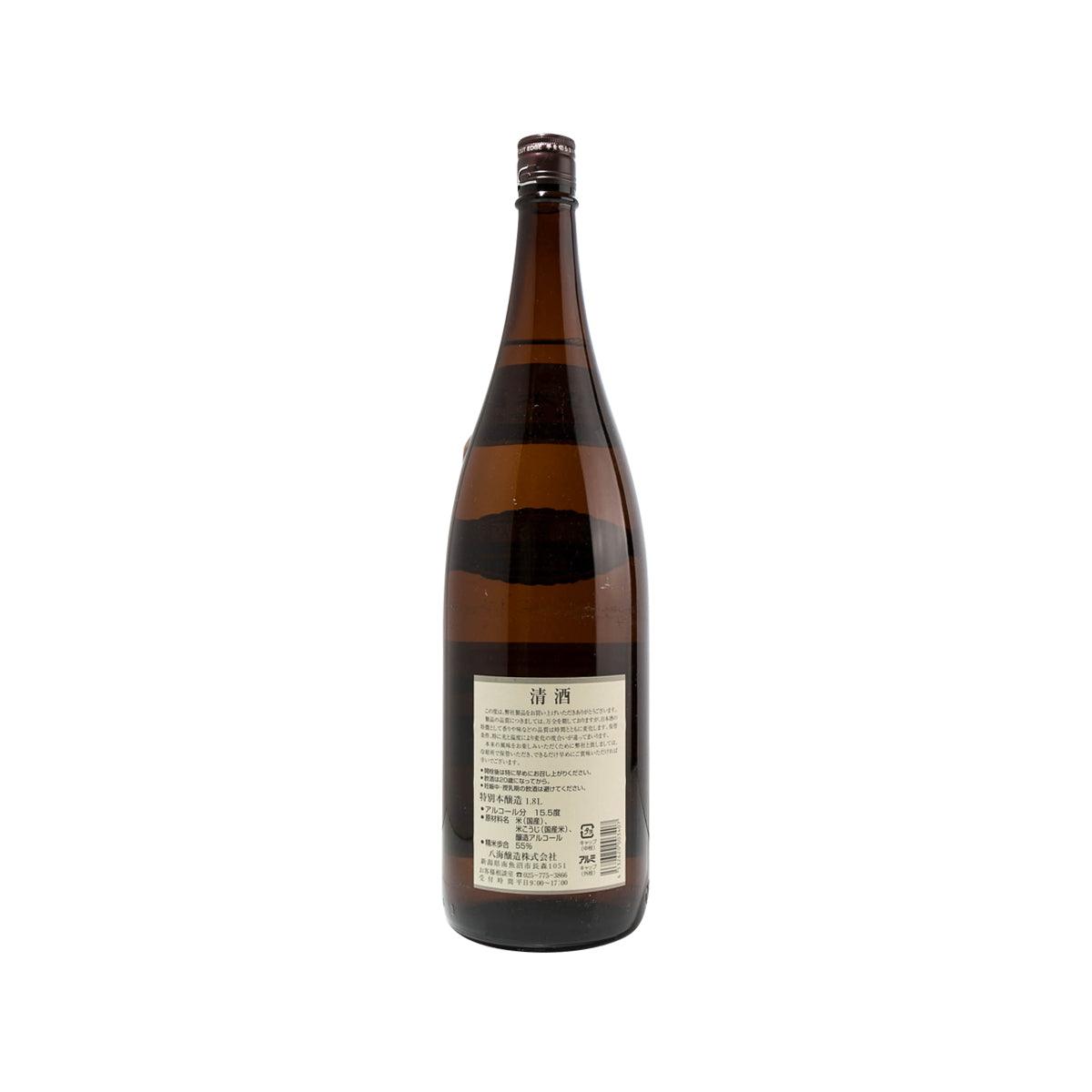 HAKKAISAN Special Honjozo sake bottle (1.8L), back label with nutrition details