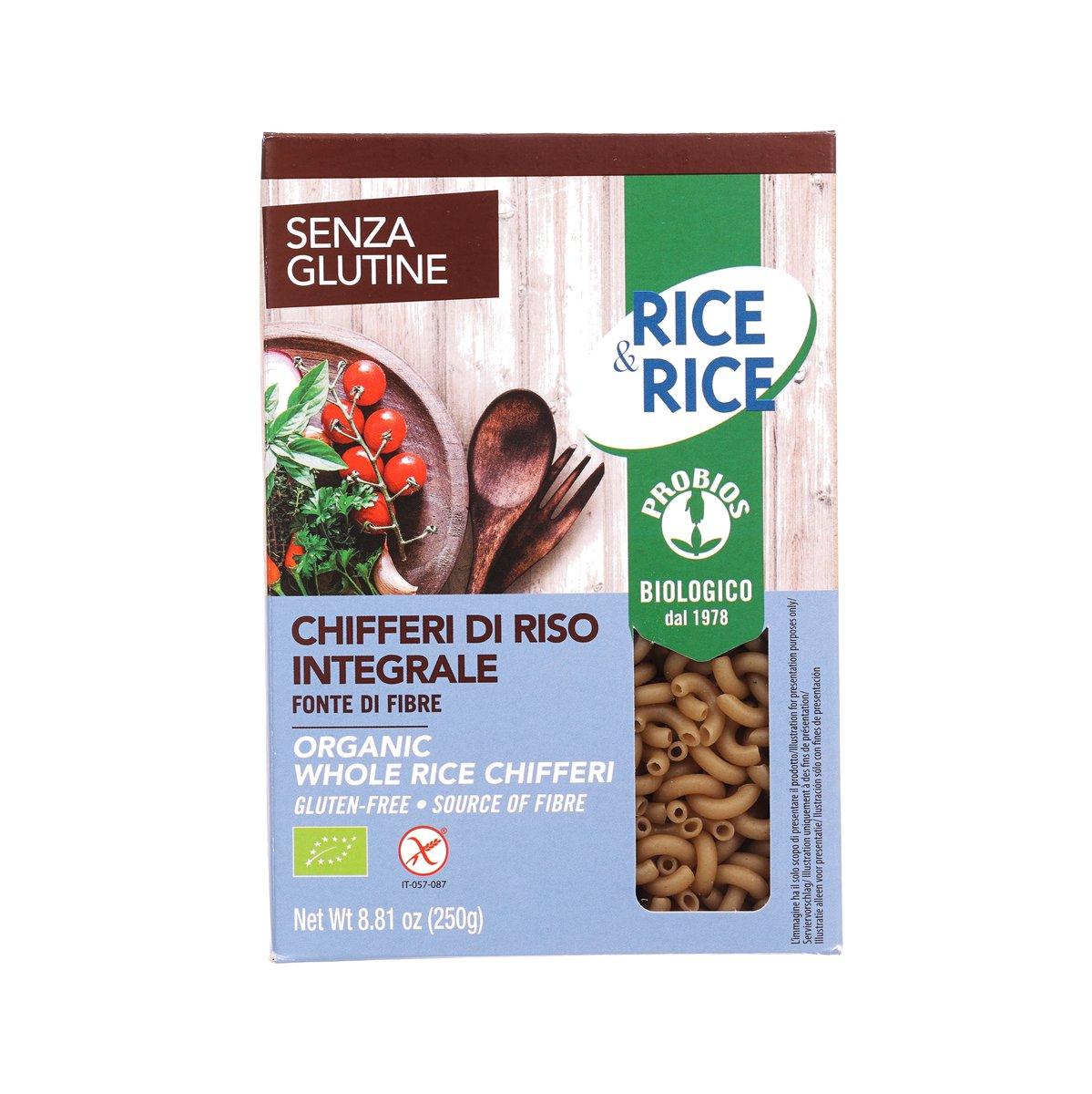 PROBIOS organic gluten-free whole rice pasta chifferi box, 250g, front panel