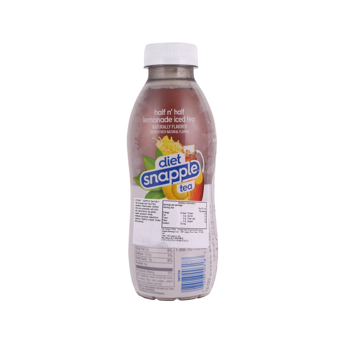 SNAPPLE Diet iced tea bottle, back label with nutrition table and barcode