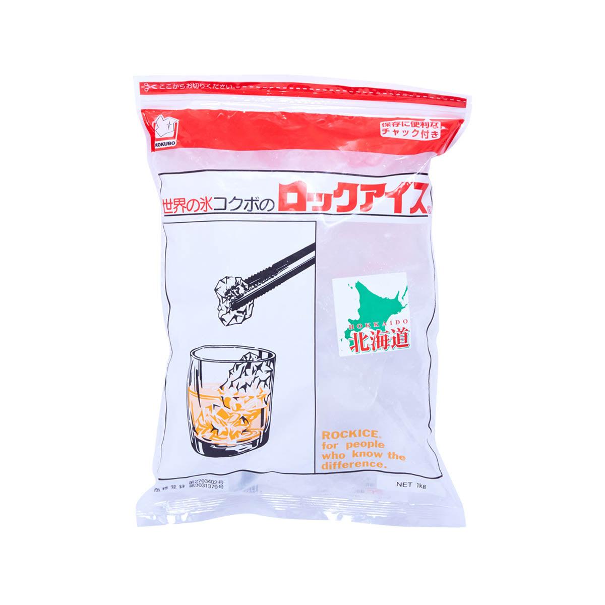 KOKUBO rock ice 1kg bag, white plastic with red top and front label