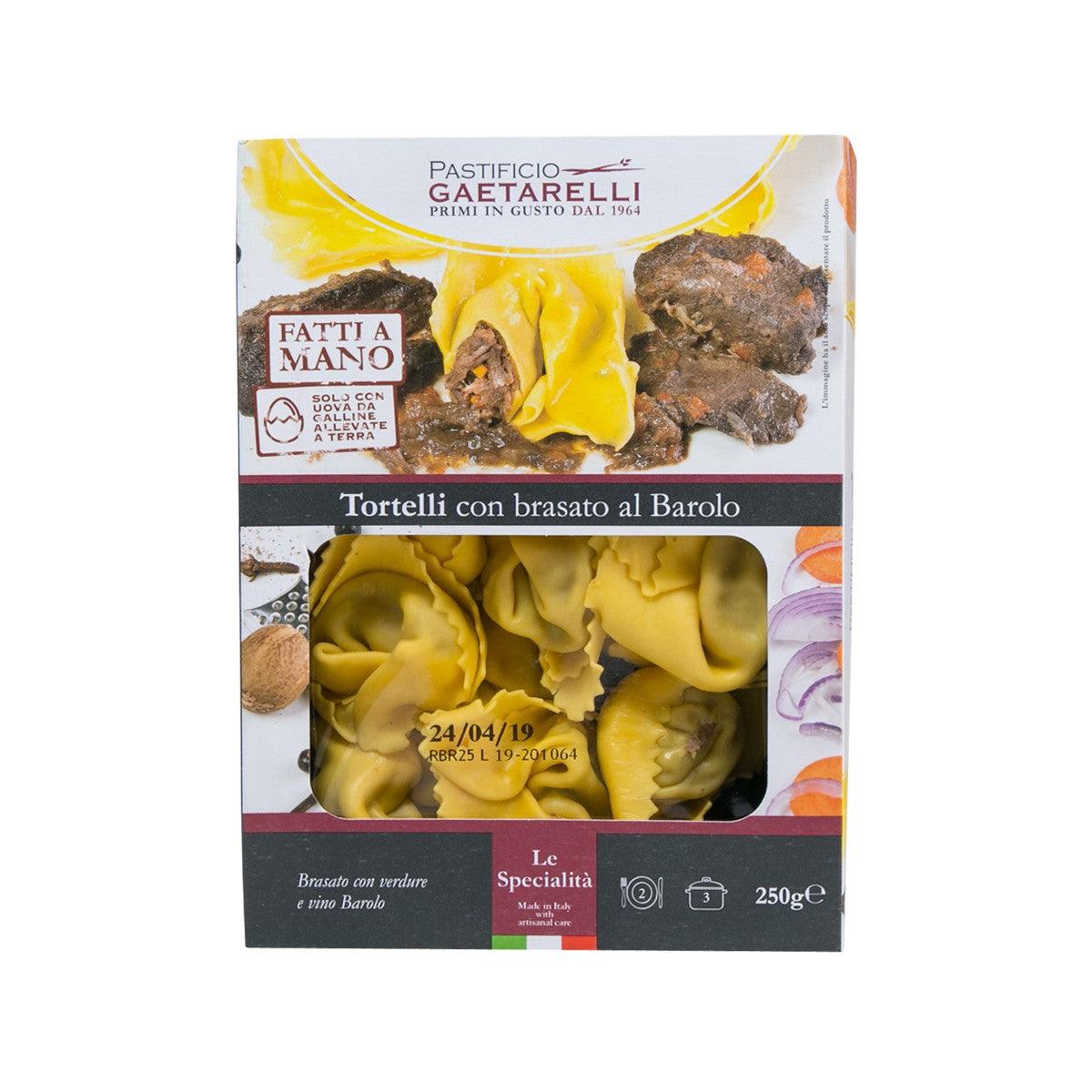 Handmade beef & Barolo tortellini pasta in sealed 250g retail package